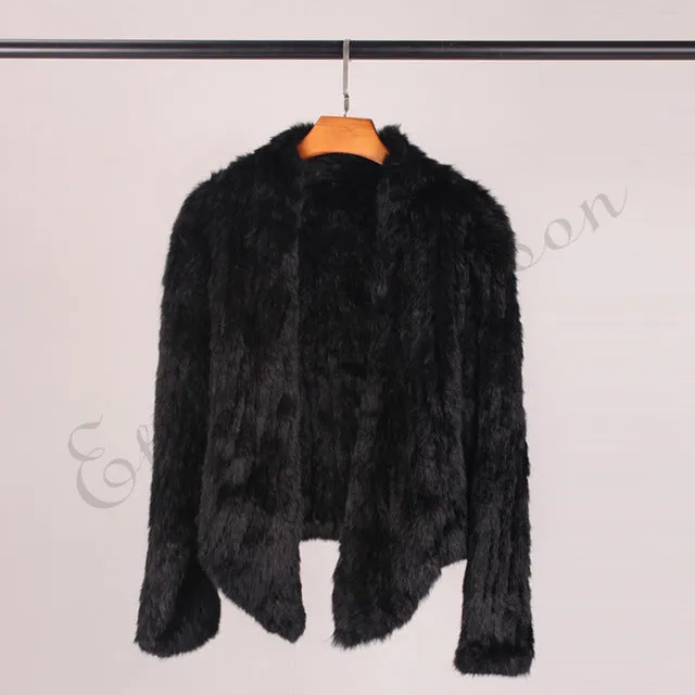 100% Real Knit Rabbit Fur Cardigan Coat Jacket Natural Hand-made Irregular Collar Garment Rabbit Fur Knitted Outerwear Vest