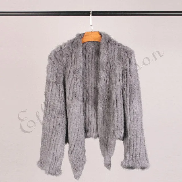 100% Real Knit Rabbit Fur Cardigan Coat Jacket Natural Hand-made Irregular Collar Garment Rabbit Fur Knitted Outerwear Vest