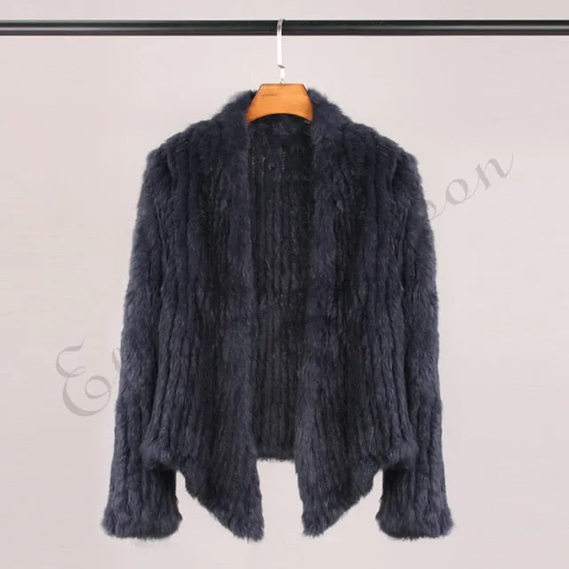 100% Real Knit Rabbit Fur Cardigan Coat Jacket Natural Hand-made Irregular Collar Garment Rabbit Fur Knitted Outerwear Vest