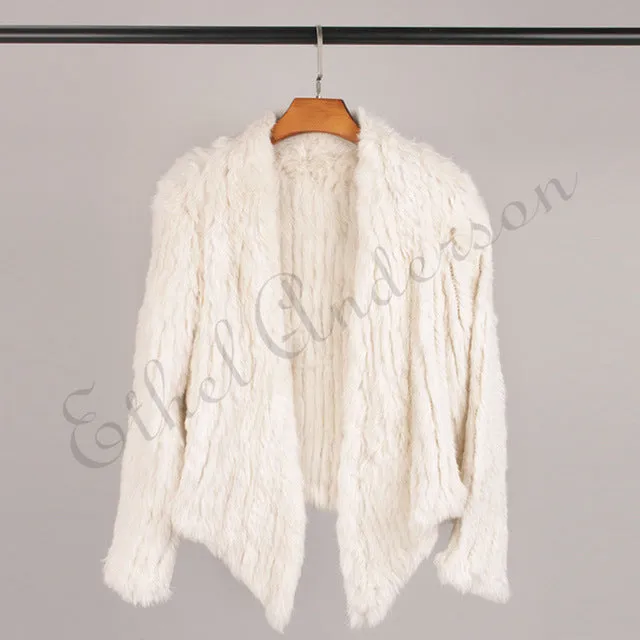 100% Real Knit Rabbit Fur Cardigan Coat Jacket Natural Hand-made Irregular Collar Garment Rabbit Fur Knitted Outerwear Vest