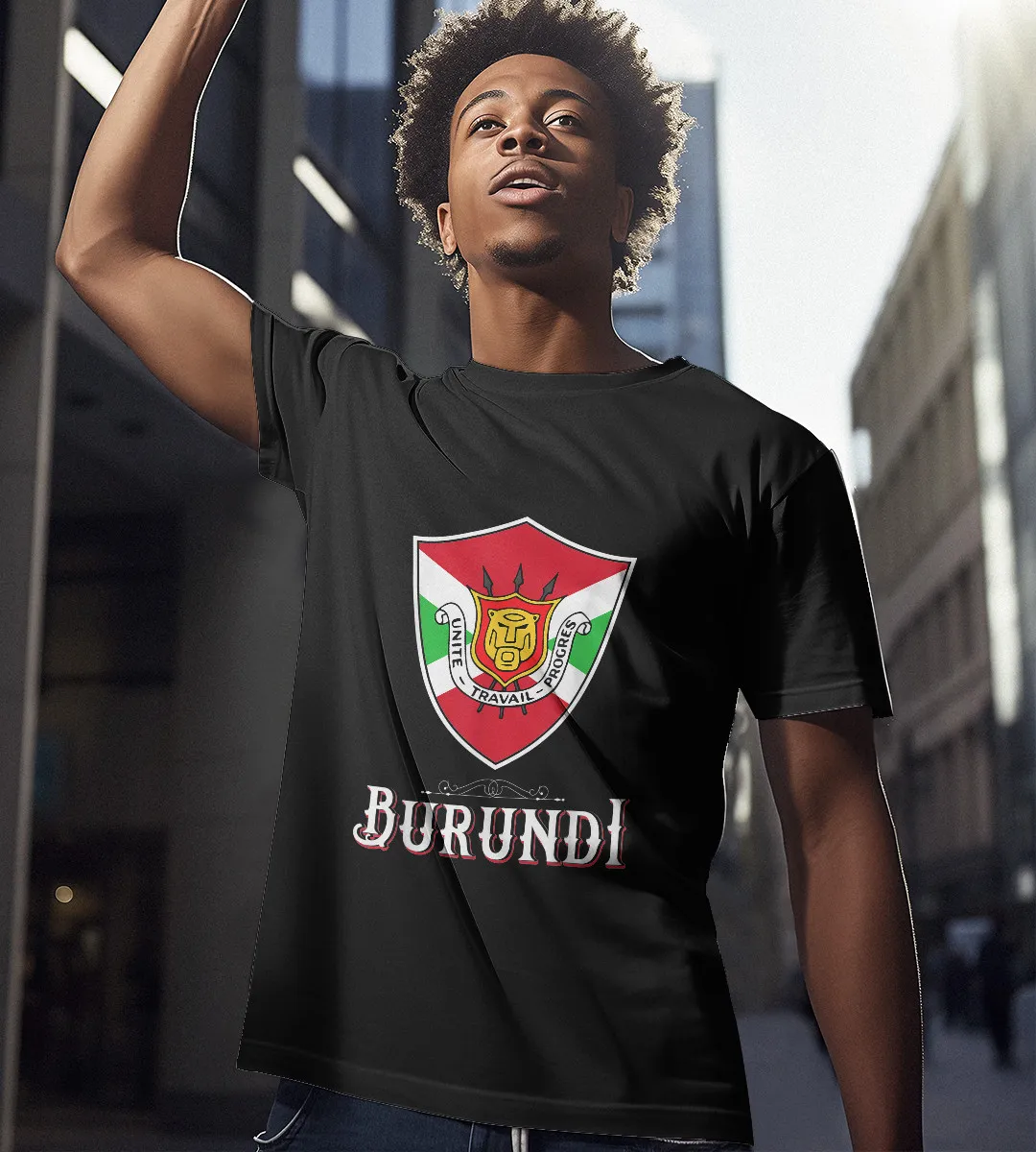 1sttheworld T-Shirt - Coat Of Arms In Shield Burundi Flag T-Shirt Black A35