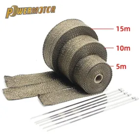 5cm*5M/10M/15M Motorcycle Exhaust Heat Shield Thermal Exhaust Tape Fiberglass Heat Wrap Pipe Heat Insulation with Stainless Ties