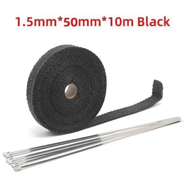 5cm*5M/10M/15M Motorcycle Exhaust Heat Shield Thermal Exhaust Tape Fiberglass Heat Wrap Pipe Heat Insulation with Stainless Ties