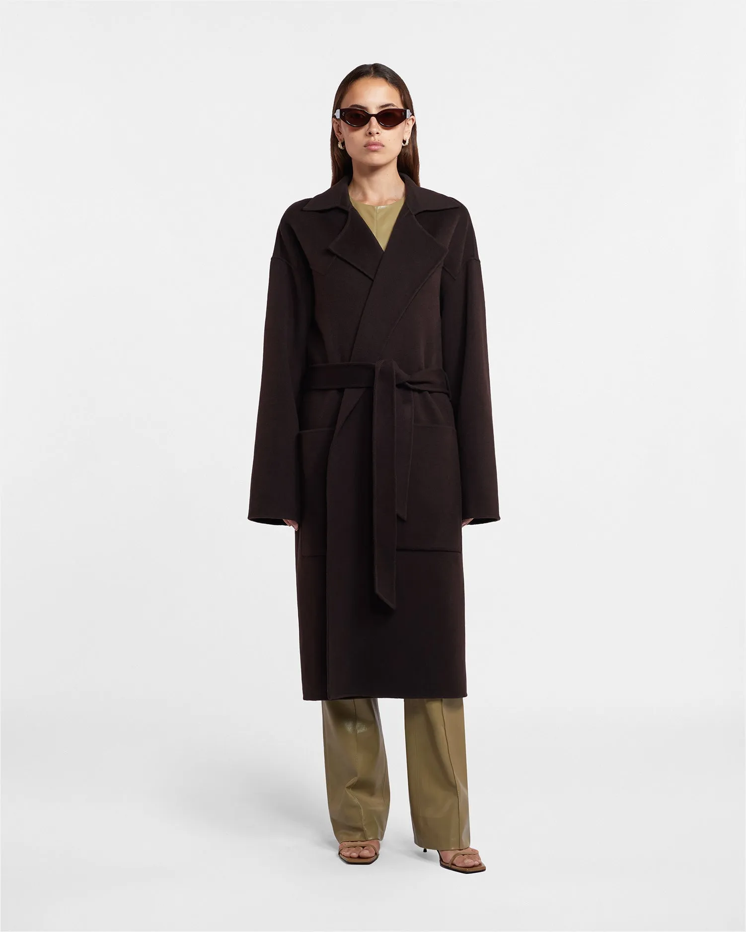 Alamo - Sale Wool Silk Blend Robe Coat - Coffee Ground