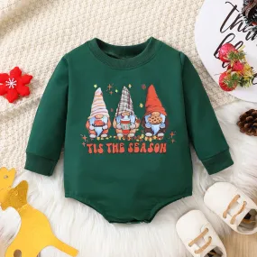 Baby Boys Girls Solid Cartoon Christmas Print Long Sleeve One Piece Creeper