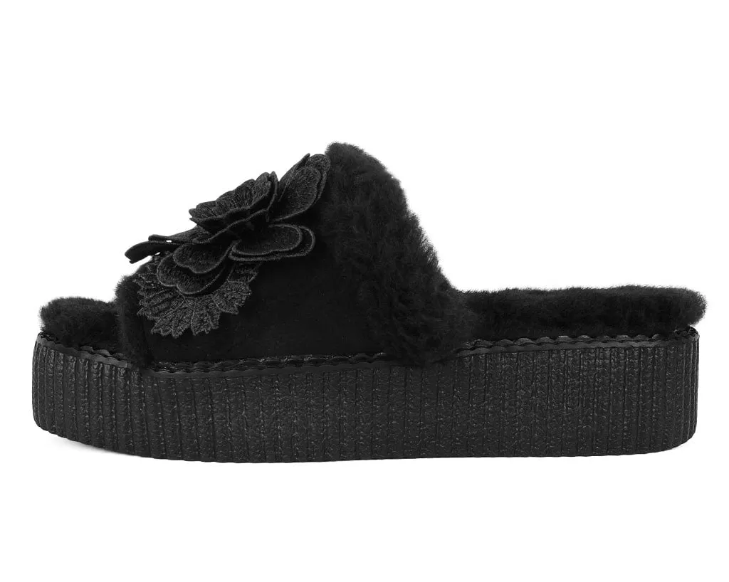 Black Wool Flower Slide