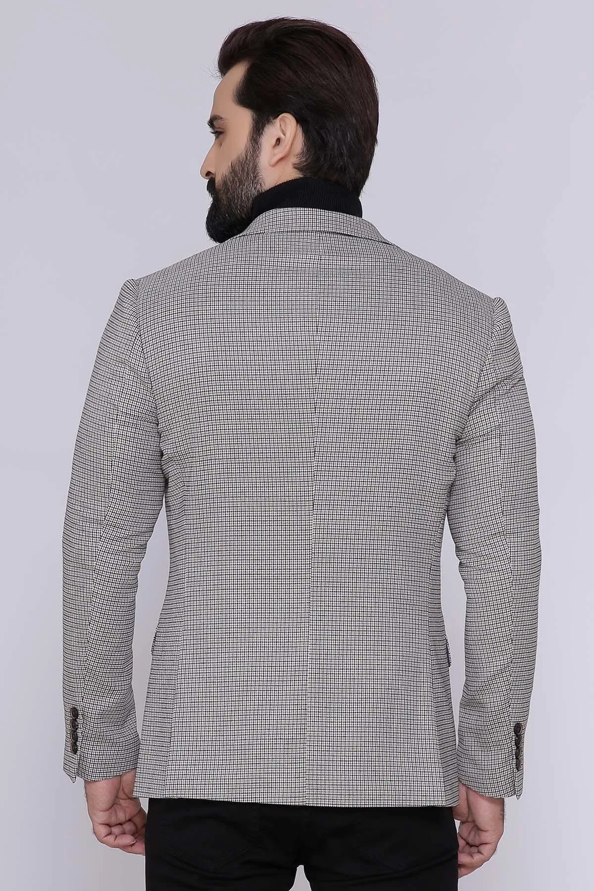 CASUAL COAT 2 BUTTON SLIM FIT BEIGE BLACK CHECK