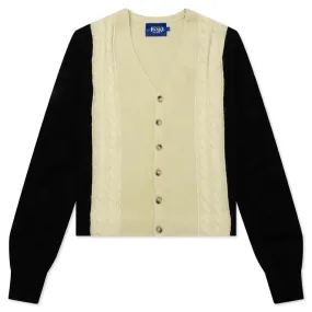 Contrast Panel Wool Cardigan - Ivory/Black