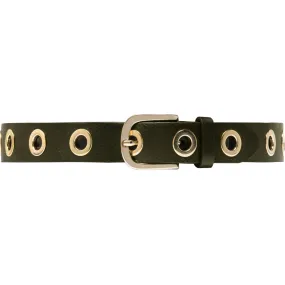 Cool jeans leather belt decorated with large eyelets / 13702 - Army Green