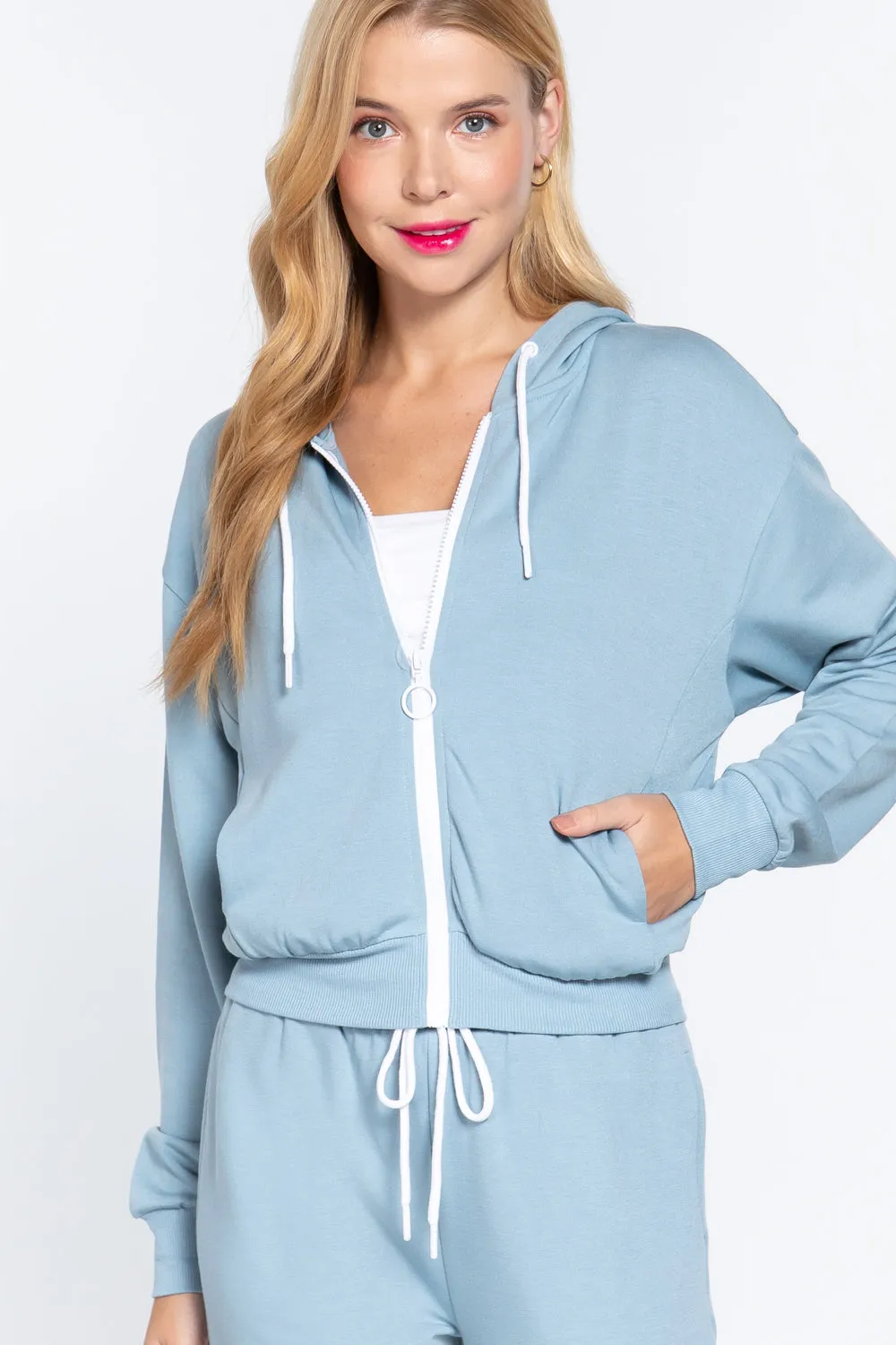 Fleece French Paint Blue Terry Hoodie