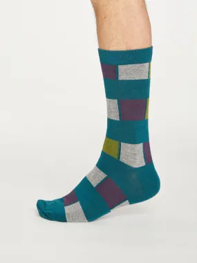 Geo Stripe Socks - Deep Teal