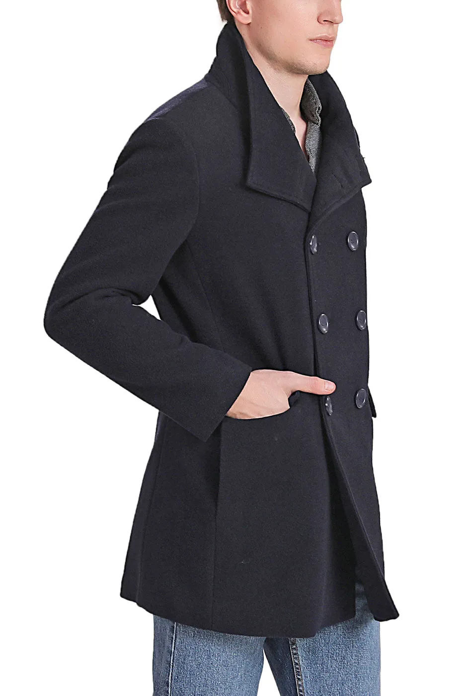 Landing Leathers Men Wing Collar City Wool Blend Pea Coat