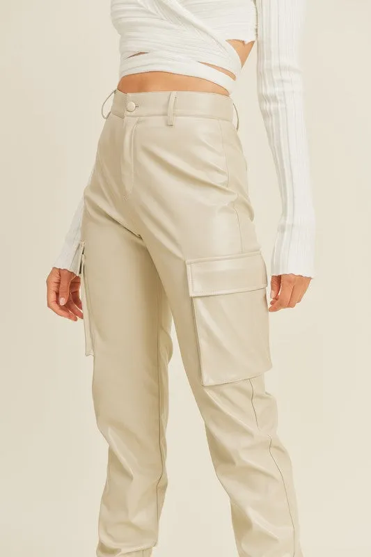 Leather cargo joggers