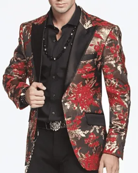 Men's Fashion Exciting Blazer & Sport Coat Gold Leaf Red