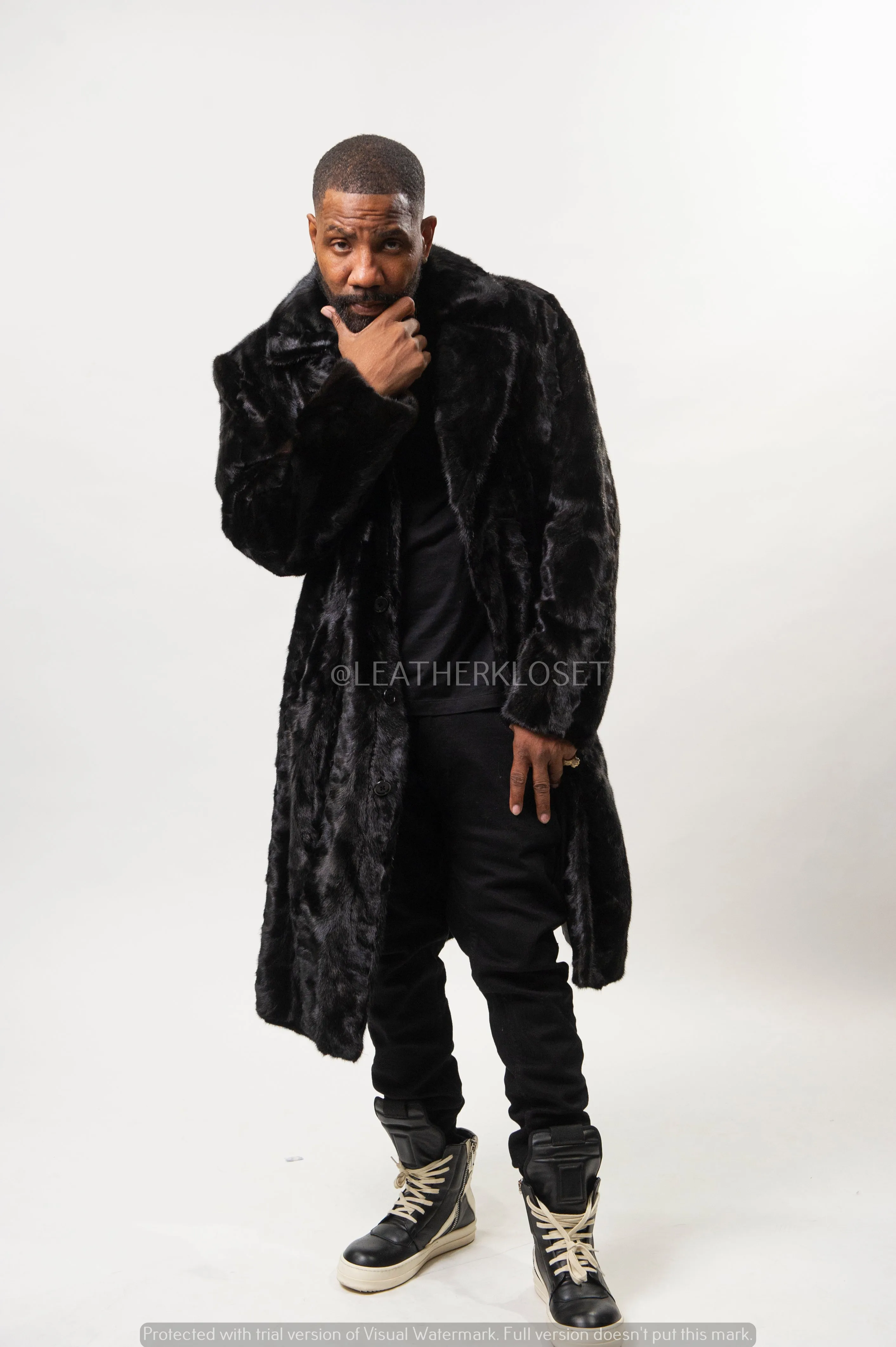 Men's Mink 3/4 Length Coat [Black]