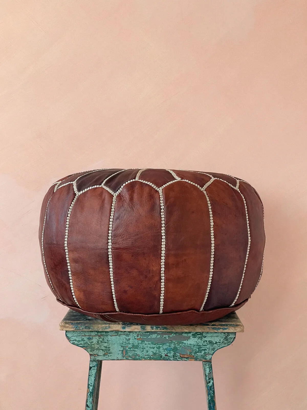 Moroccan Leather Pouffe, Chestnut