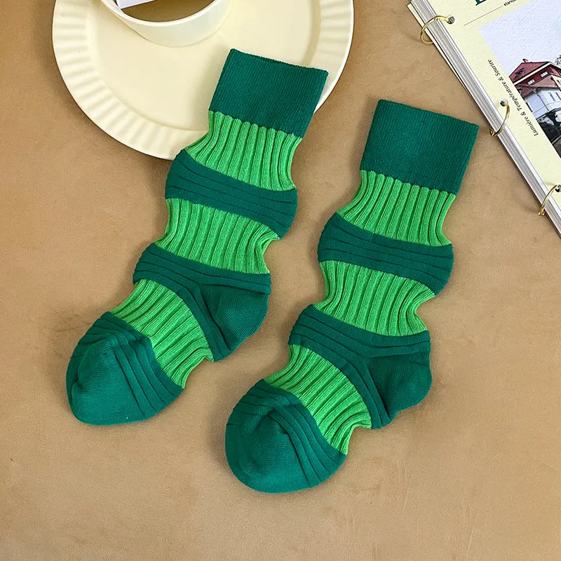 Pleated Contrast Color Lantern Socks