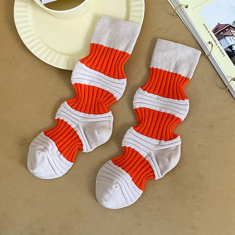 Pleated Contrast Color Lantern Socks