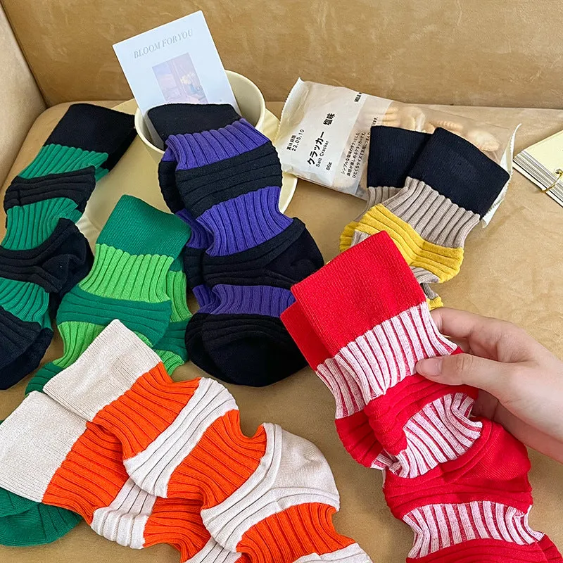 Pleated Contrast Color Lantern Socks