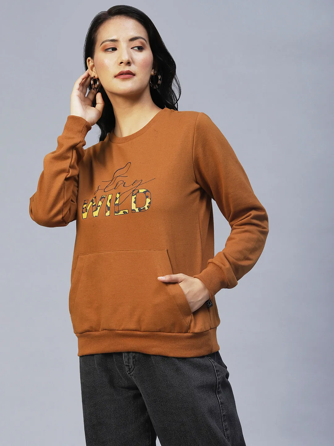 Printed Round Neck Fleece Sweatshirt