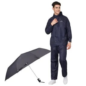 THE CLOWNFISH Combo Of Rain Coat for Men Waterproof Polyester (Blue 4XL) Umbrella Savior Series 3 Fold Waterproof Polyester (Black)