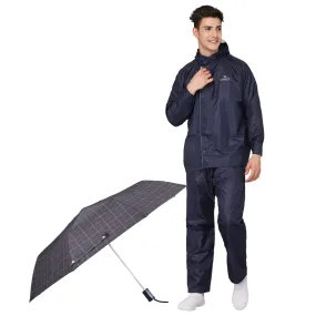 THE CLOWNFISH Combo Of Rain Coat for Men Waterproof Polyester (Blue L) Umbrella 3 Fold Waterproof Pongee (Checks Design- Dark Pink)