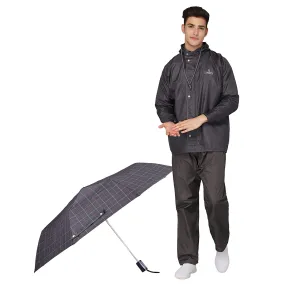 THE CLOWNFISH Combo Of Rain Coat for Men Waterproof Polyester (Grey 4XL) Umbrella 3 Fold Waterproof Pongee (Checks Design- Dark Pink)