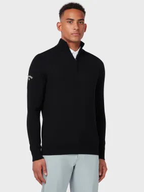 Thermal Merino Wool Quarter Zip Sweater In Black Onyx