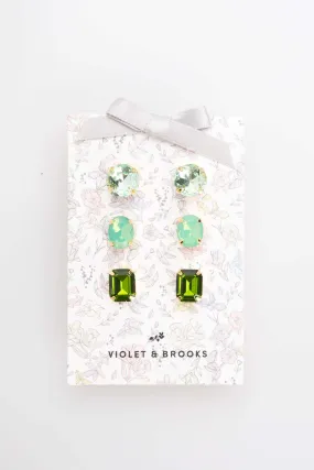 Violet Flora Earring Trio: Green