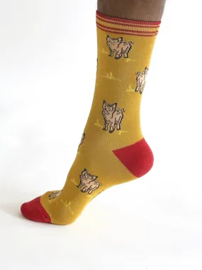 Willem Pig Bamboo Socks - Yellow